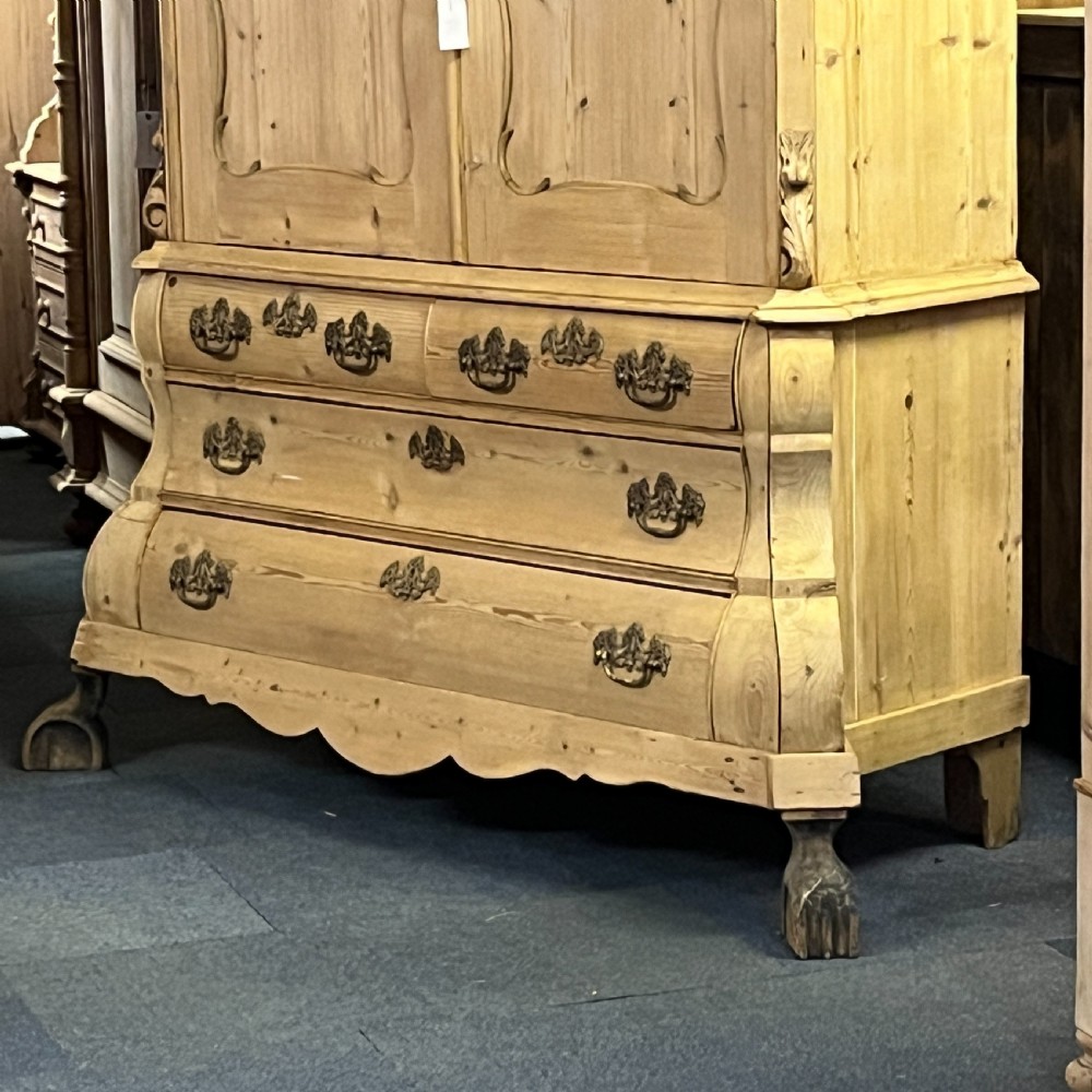 Large Very Old Pine Bombe Base Linen Press View VI