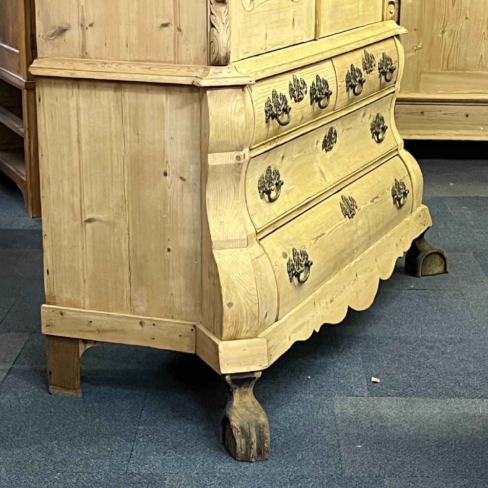 Large Very Old Pine Bombe Base Linen Press View XIII