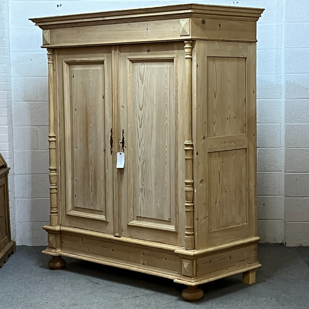 Large Very Deep Antique Pine Double Wardrobe (Dismantles) View II
