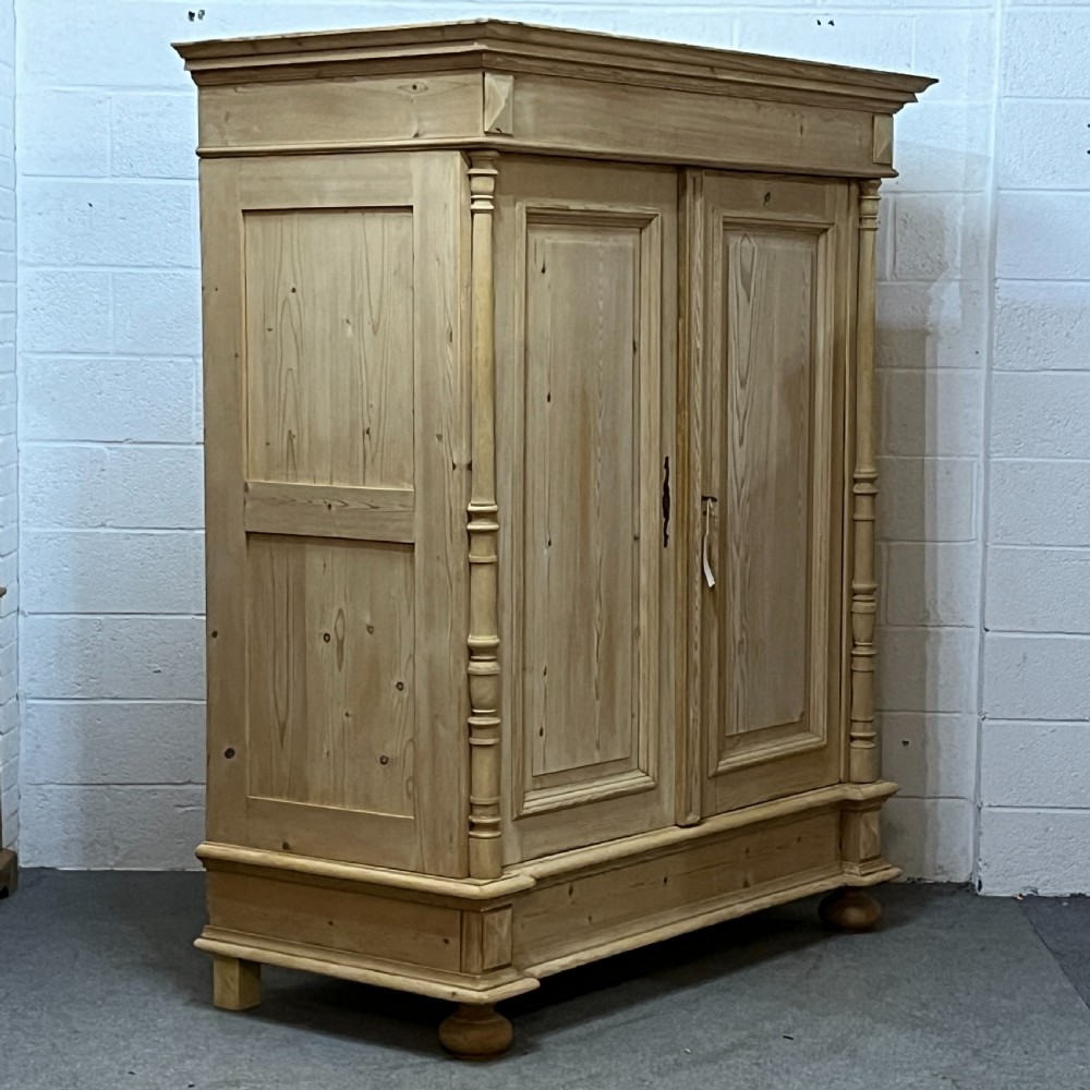 Large Very Deep Antique Pine Double Wardrobe (Dismantles) View III
