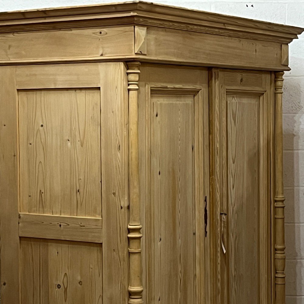 Large Very Deep Antique Pine Double Wardrobe (Dismantles) View IV