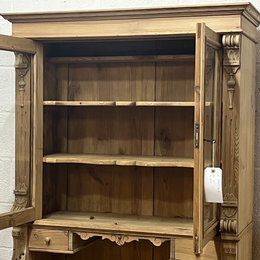 Slim Antique Pine Partly Glazed Dresser With Drawers In Base  View VI