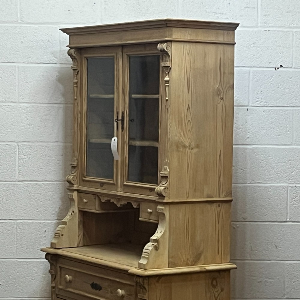 Slim Antique Pine Partly Glazed Dresser With Drawers In Base  View VII