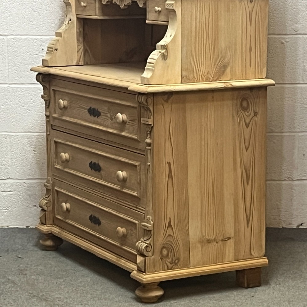 Slim Antique Pine Partly Glazed Dresser With Drawers In Base  View VIII