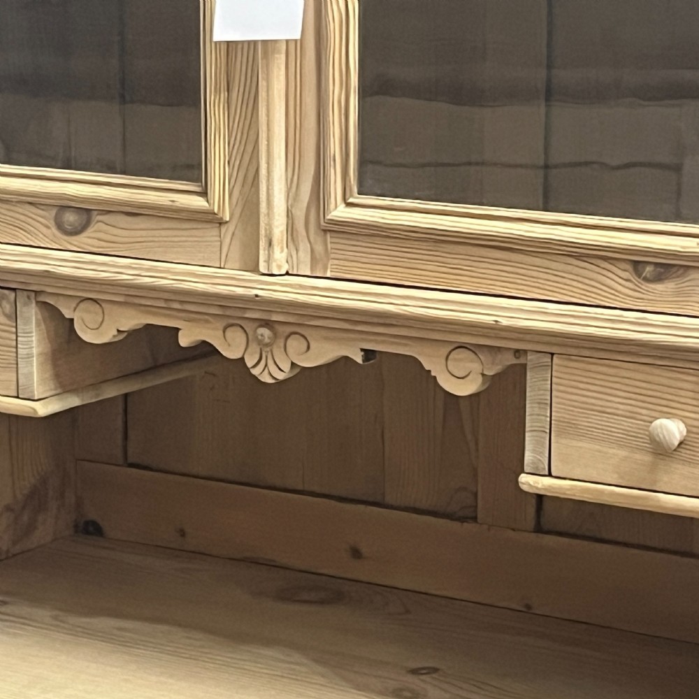 Slim Antique Pine Partly Glazed Dresser With Drawers In Base  View X