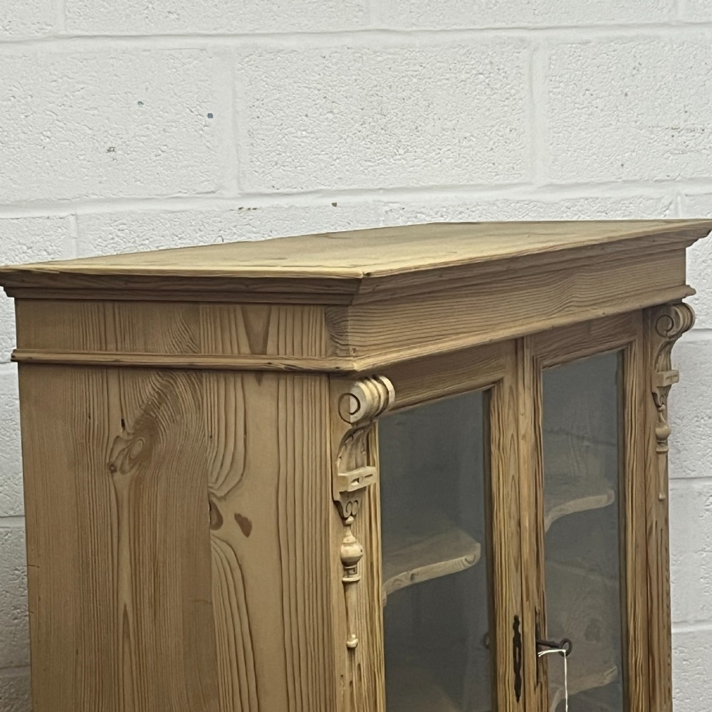 Slim Antique Pine Partly Glazed Dresser With Drawers In Base  View XII