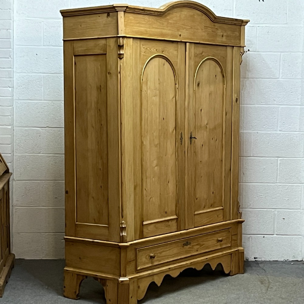 Beautiful Waxed Arched Top Old Pine Double Wardrobe With Bottom Drawer  View III