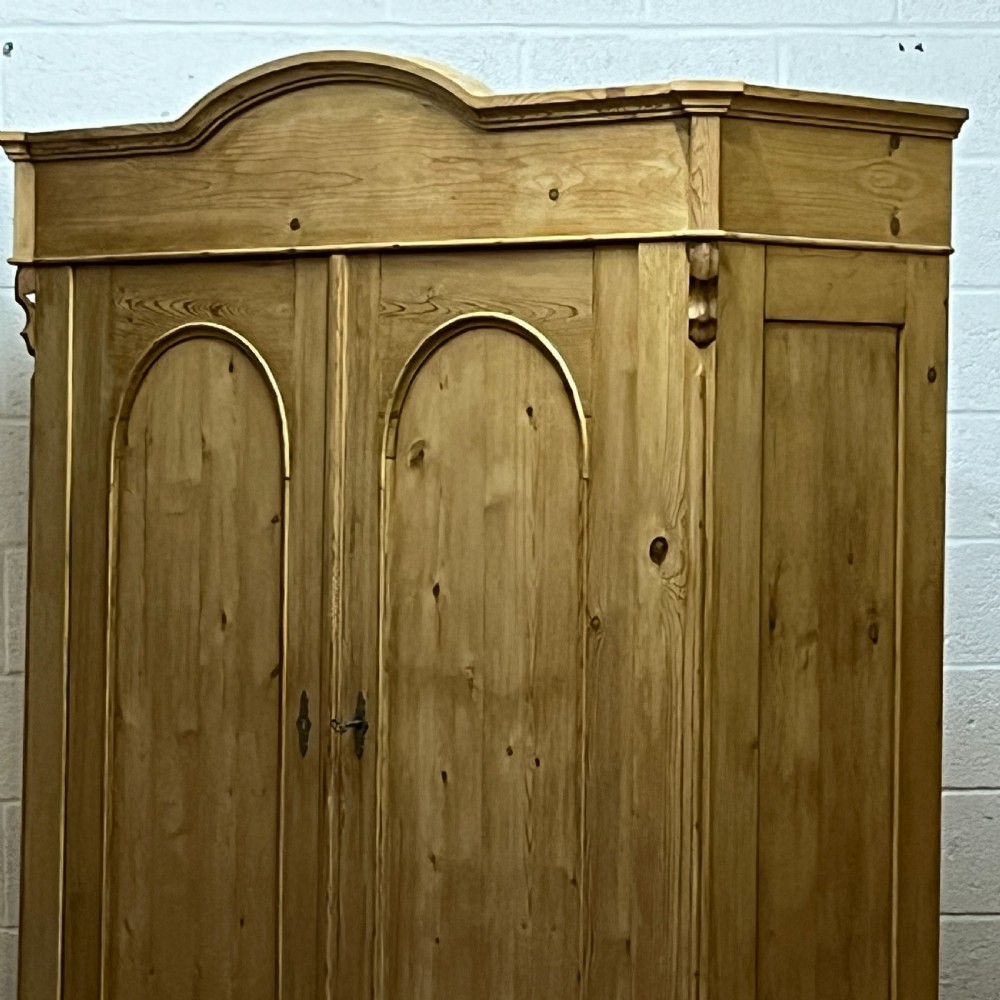 Beautiful Waxed Arched Top Old Pine Double Wardrobe With Bottom Drawer  View IV