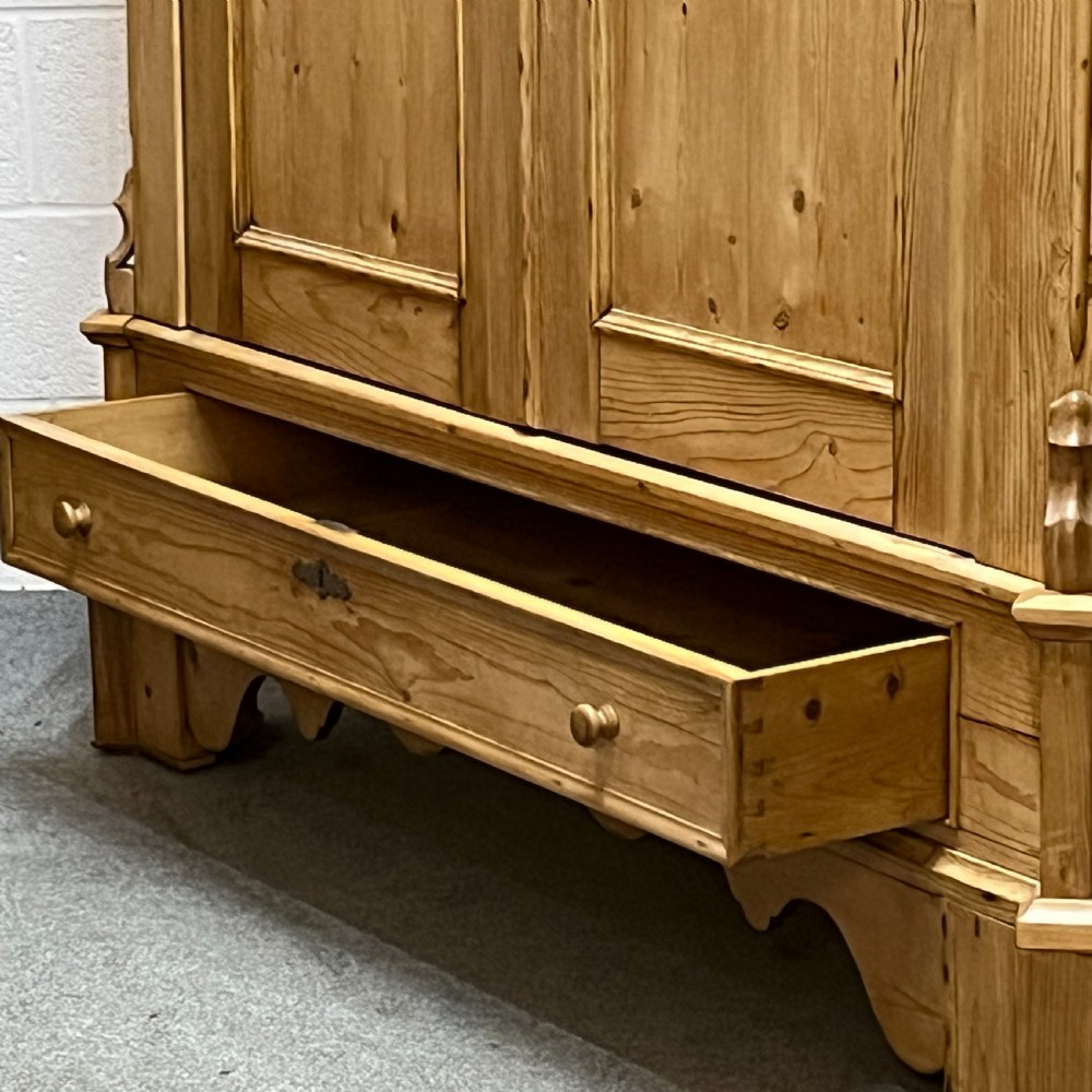 Beautiful Waxed Arched Top Old Pine Double Wardrobe With Bottom Drawer  View VI