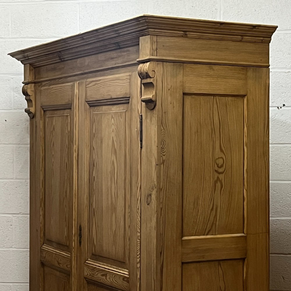 Large Waxed Antique Pine Double Wardrobe 2 Bottom Drawers (Dismantles)  View V