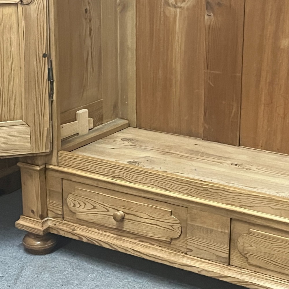 Large Waxed Antique Pine Double Wardrobe 2 Bottom Drawers (Dismantles)  View IX