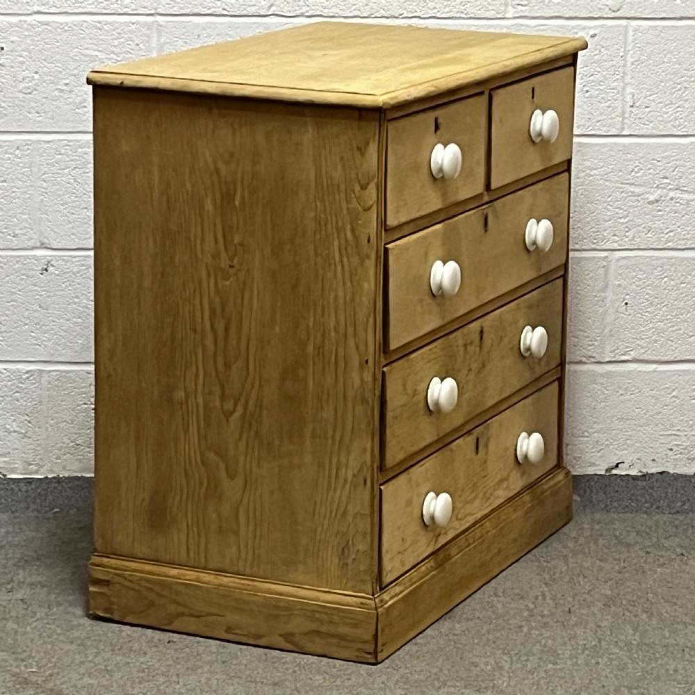 Small Early Victorian Pine 2 Over 3 Chest Of Drawers With Porcelain Knobs View II