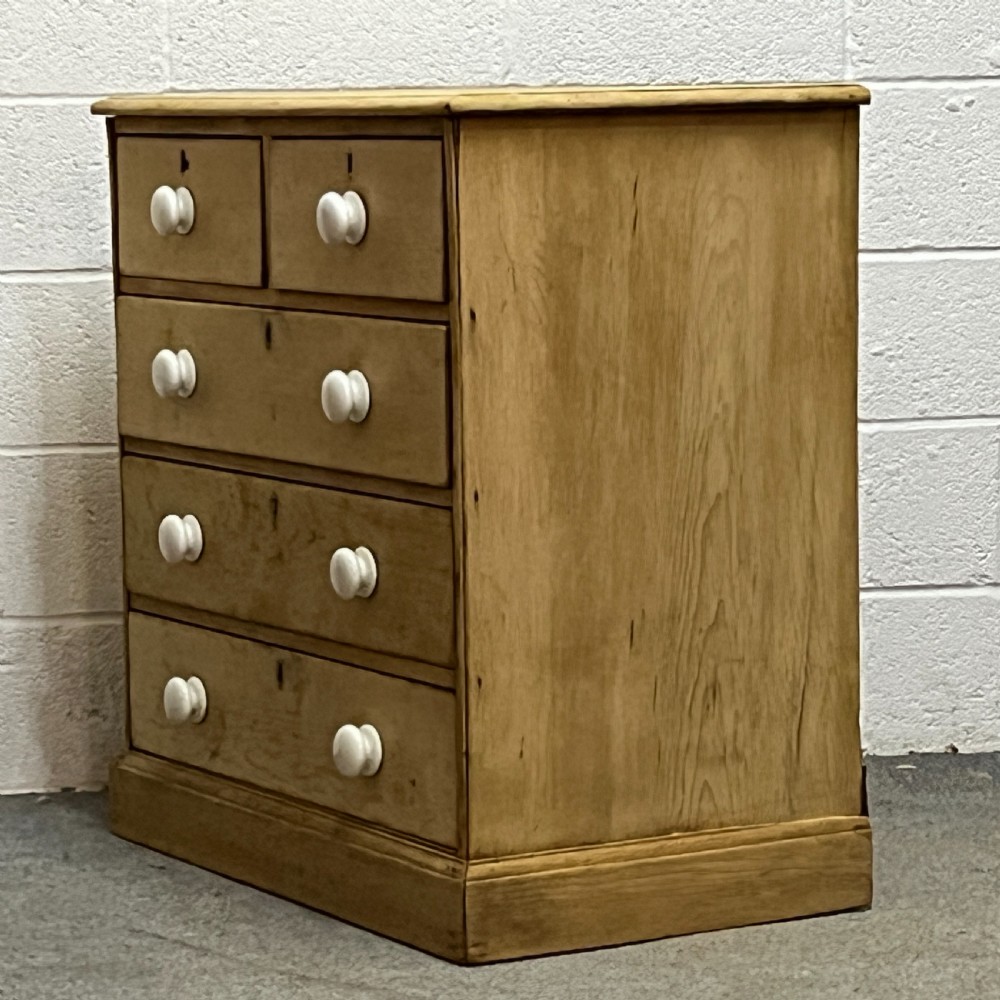 Small Early Victorian Pine 2 Over 3 Chest Of Drawers With Porcelain Knobs View III