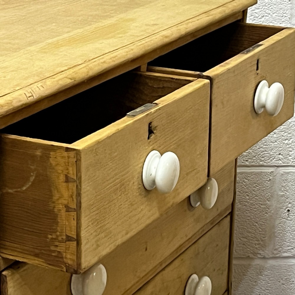 Small Early Victorian Pine 2 Over 3 Chest Of Drawers With Porcelain Knobs View IV