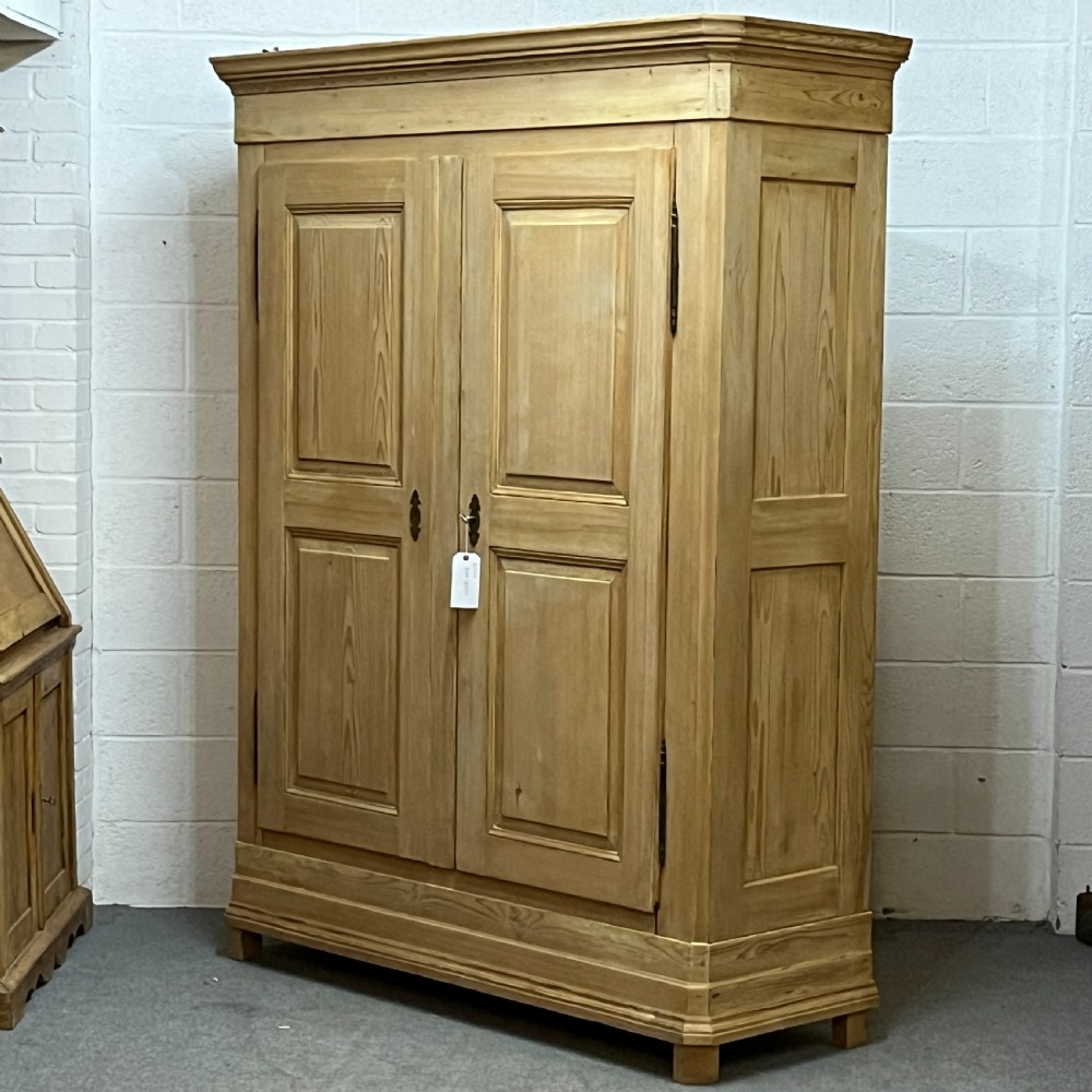 Large Very Tall French Antique Pine Double Wardrobe (Dismantles) View II