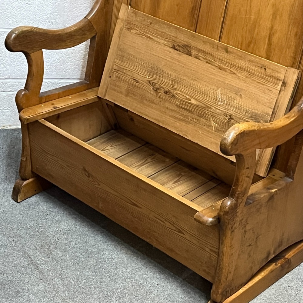 Edwardian Pine Monks Storage Bench With Lift Up Seat View IV