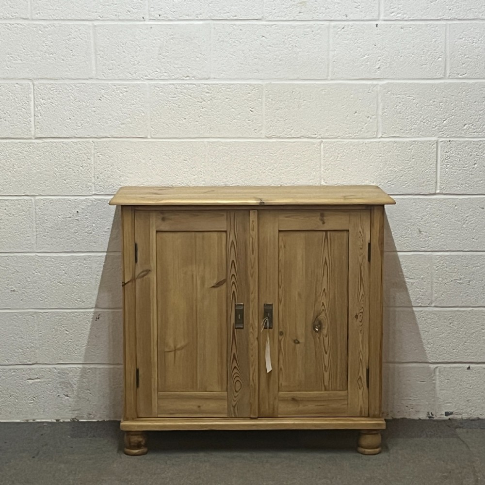 Small Waxed Antique Pine Cupboard With 2 Internal Drawers