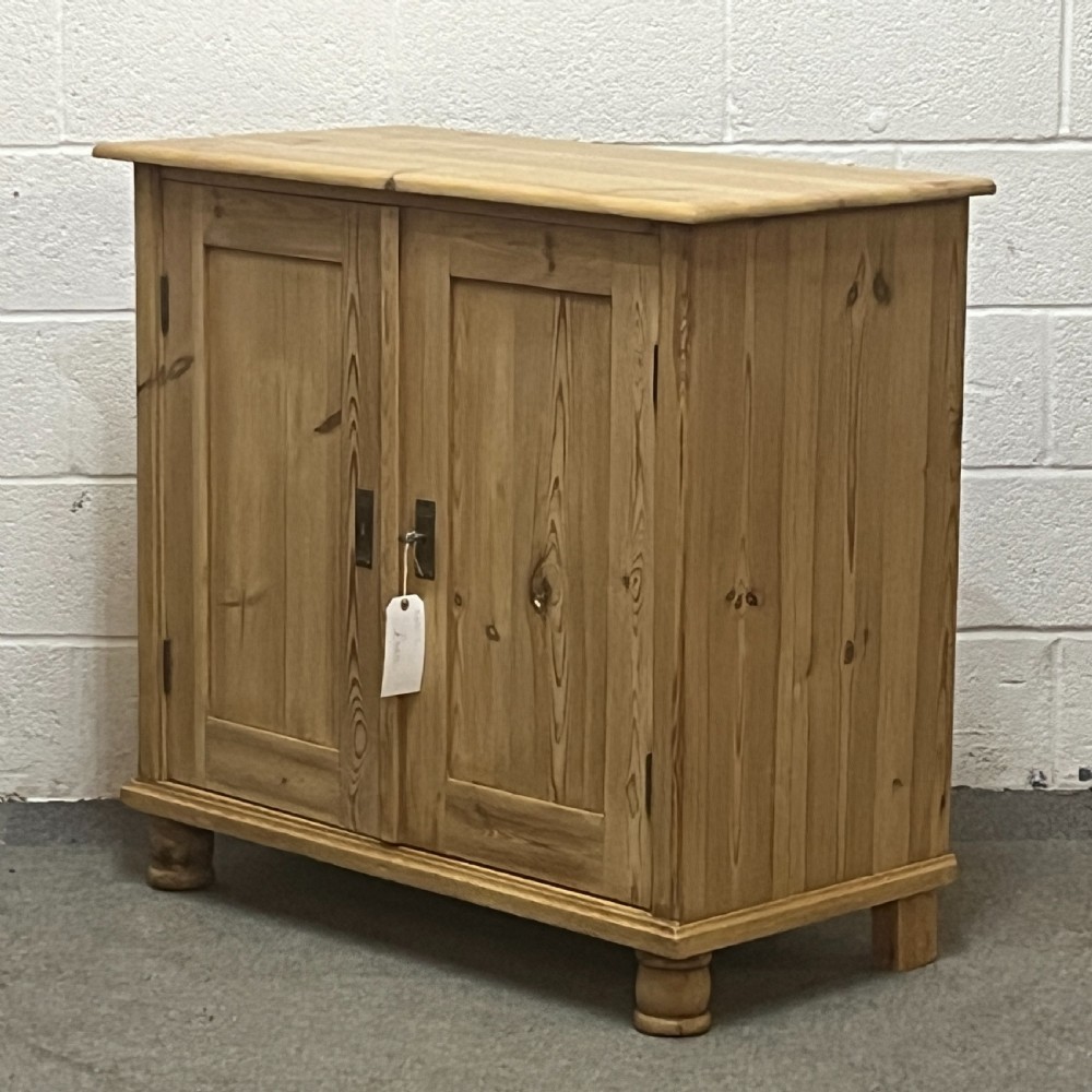 Small Waxed Antique Pine Cupboard With 2 Internal Drawers View II