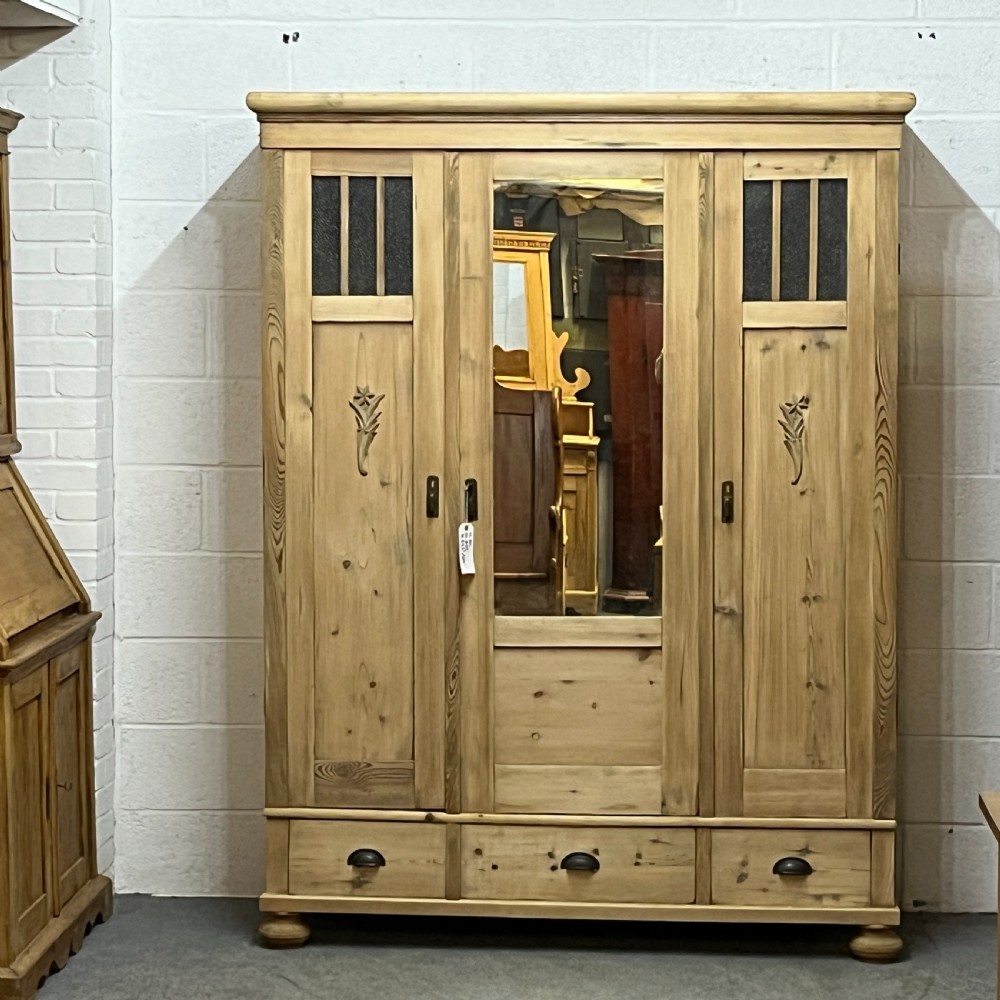 1930’s East German Partly Glazed Triple Pine Wardrobe (Dismantles)