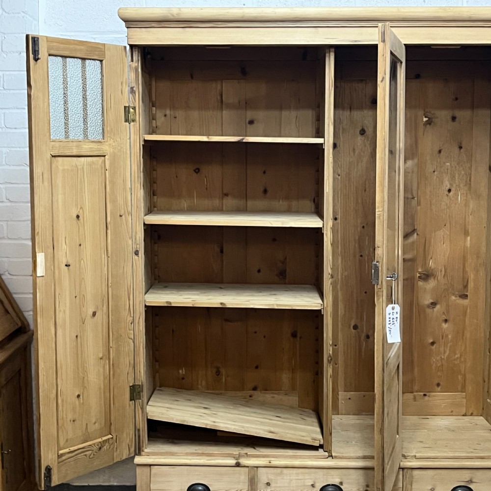 1930’s East German Partly Glazed Triple Pine Wardrobe (Dismantles) View IV