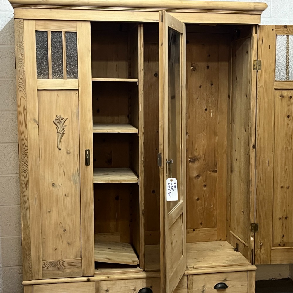 1930’s East German Partly Glazed Triple Pine Wardrobe (Dismantles) View VI