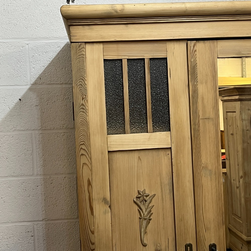 1930’s East German Partly Glazed Triple Pine Wardrobe (Dismantles) View VII