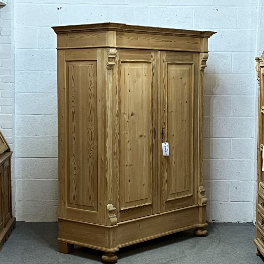 German Antique Pine Double Wardrobe (Dismantles) View III