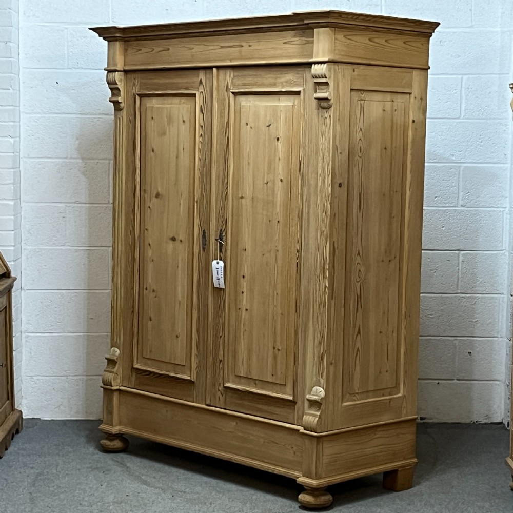 German Antique Pine Double Wardrobe (Dismantles) View IV