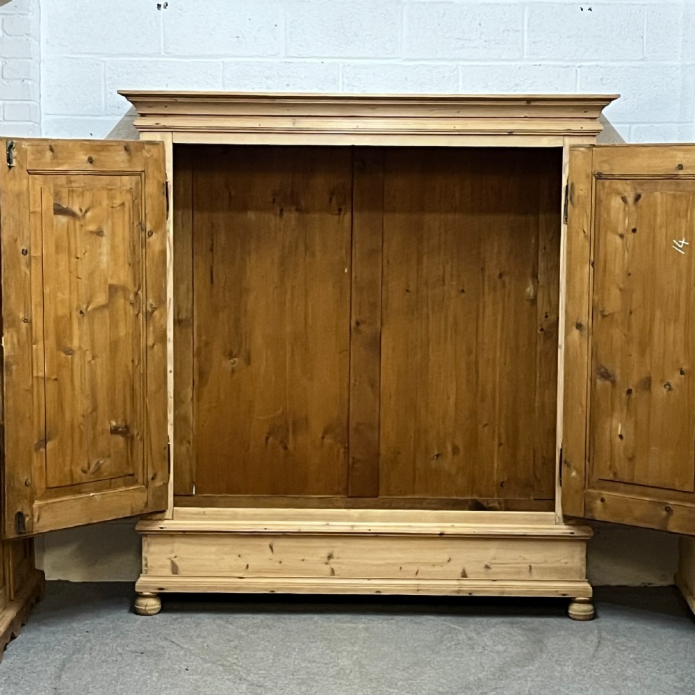 Large Antique Pine Double Wardrobe (Dismantles) View II