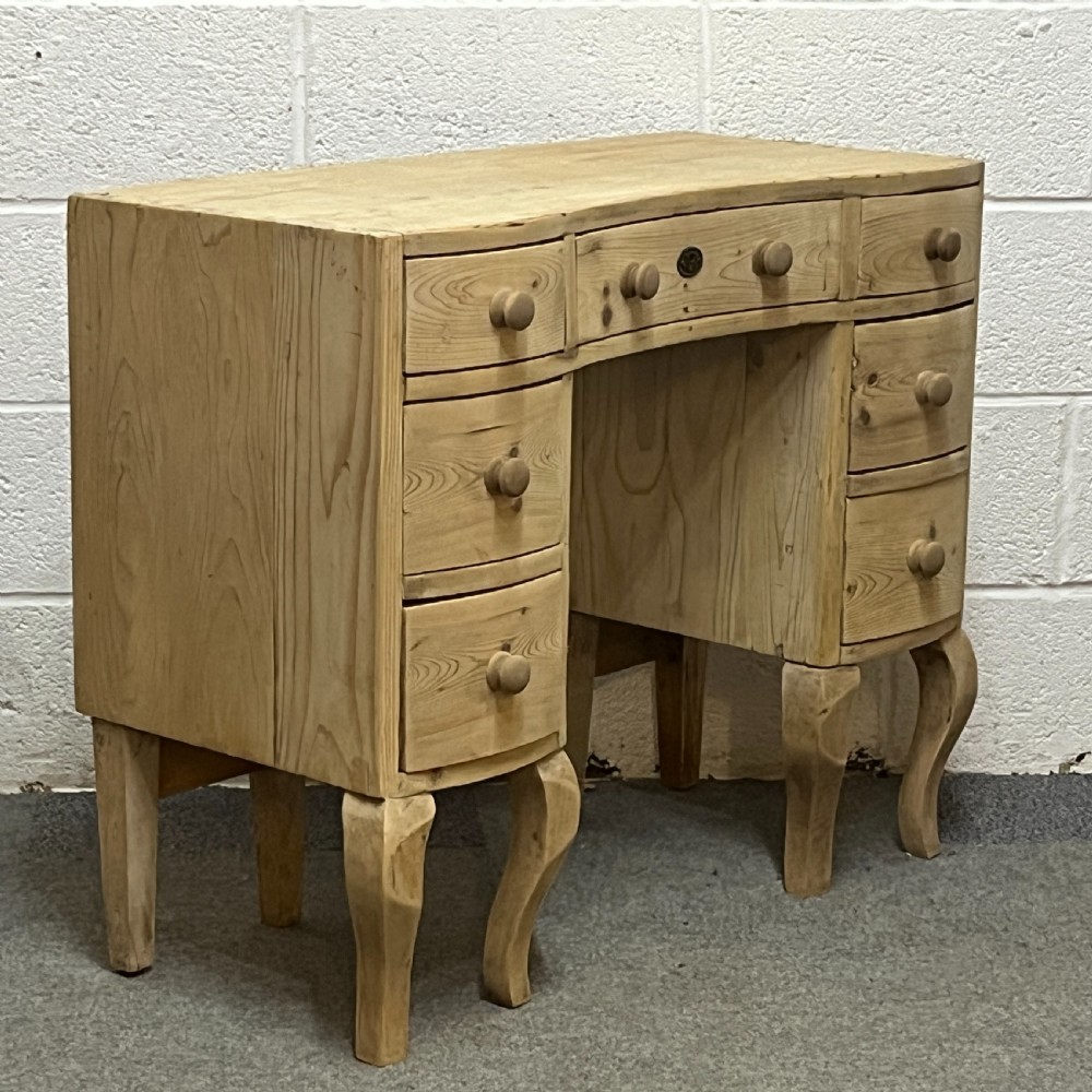 Old English Pine Serpentine Desk With Drawers View II
