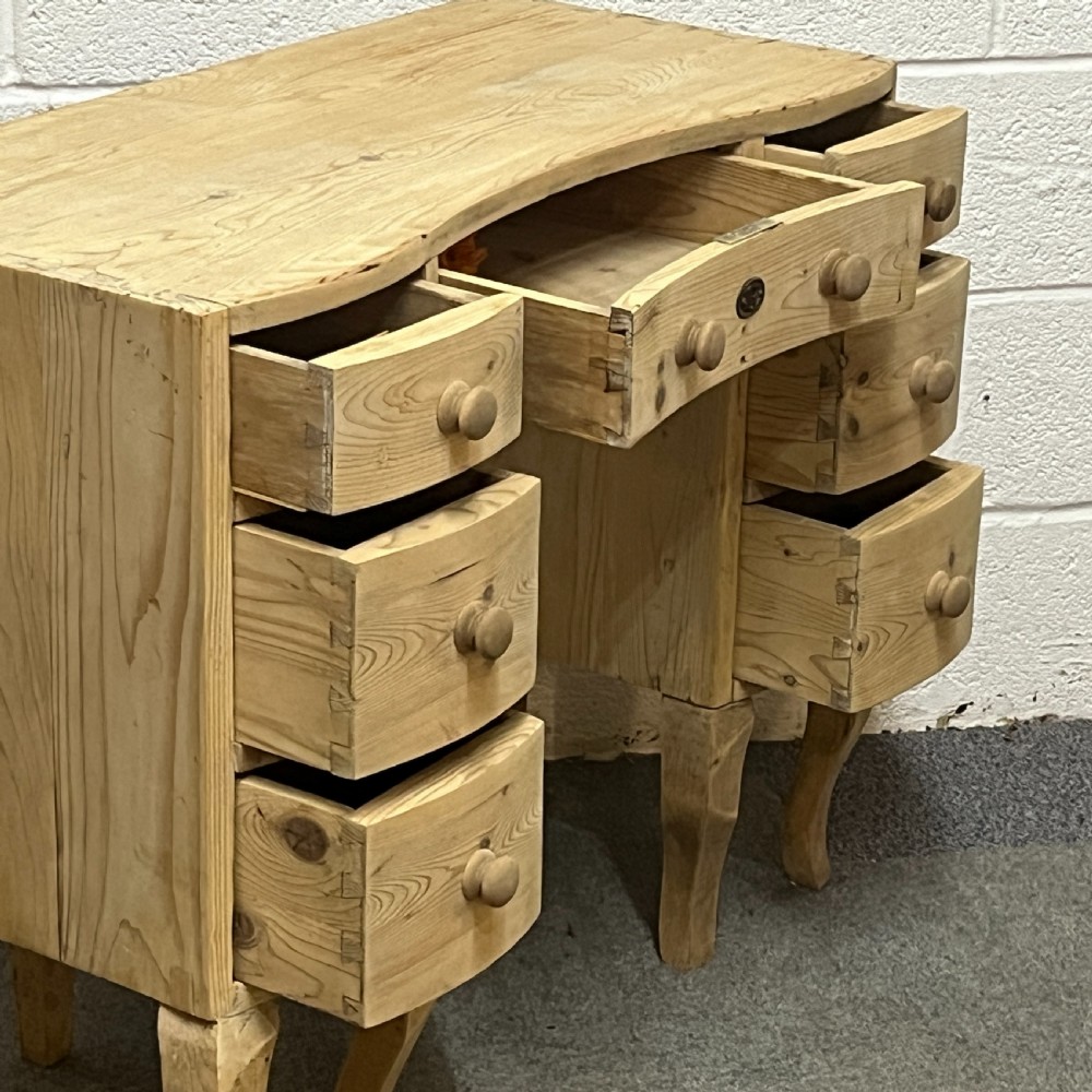 Old English Pine Serpentine Desk With Drawers View IV