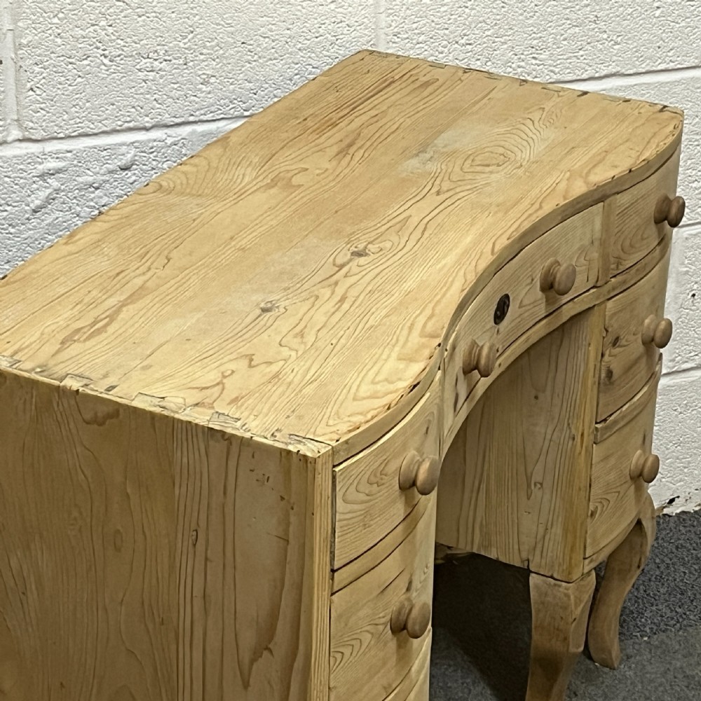 Old English Pine Serpentine Desk With Drawers View V