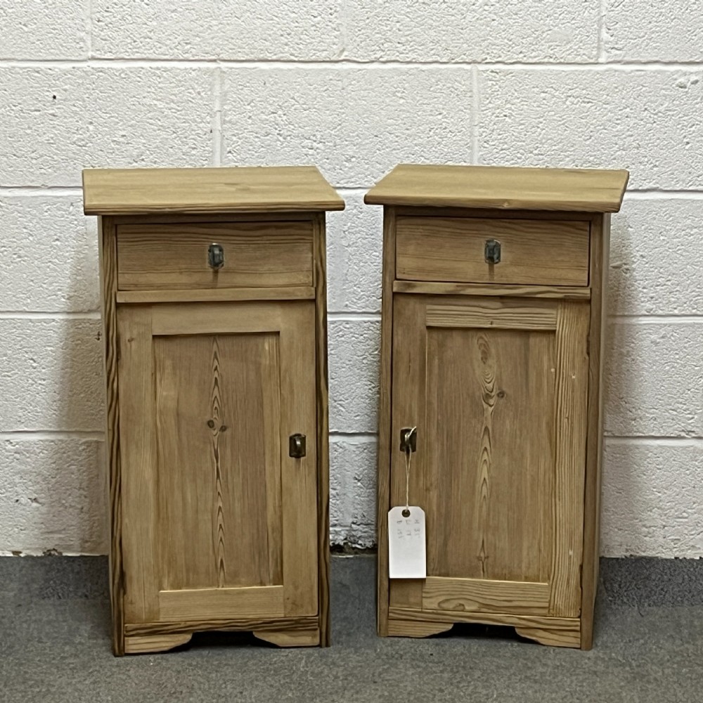 Pair of antique pine bedside cupboards