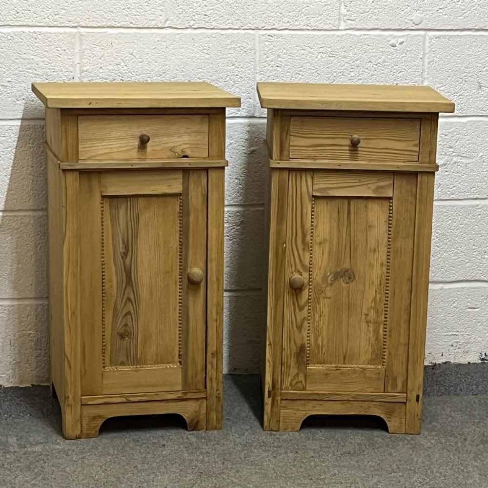 Pair of large antique pine bedside cupboards