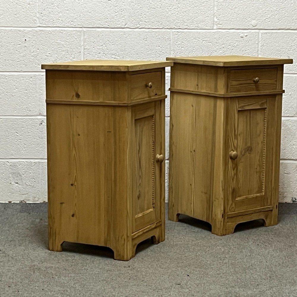 Pair of large antique pine bedside cupboards View II
