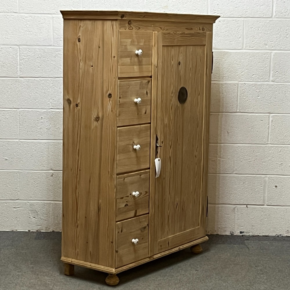 Large Single Door Antique Pine Larder Cupboard With 5 Drawers View II