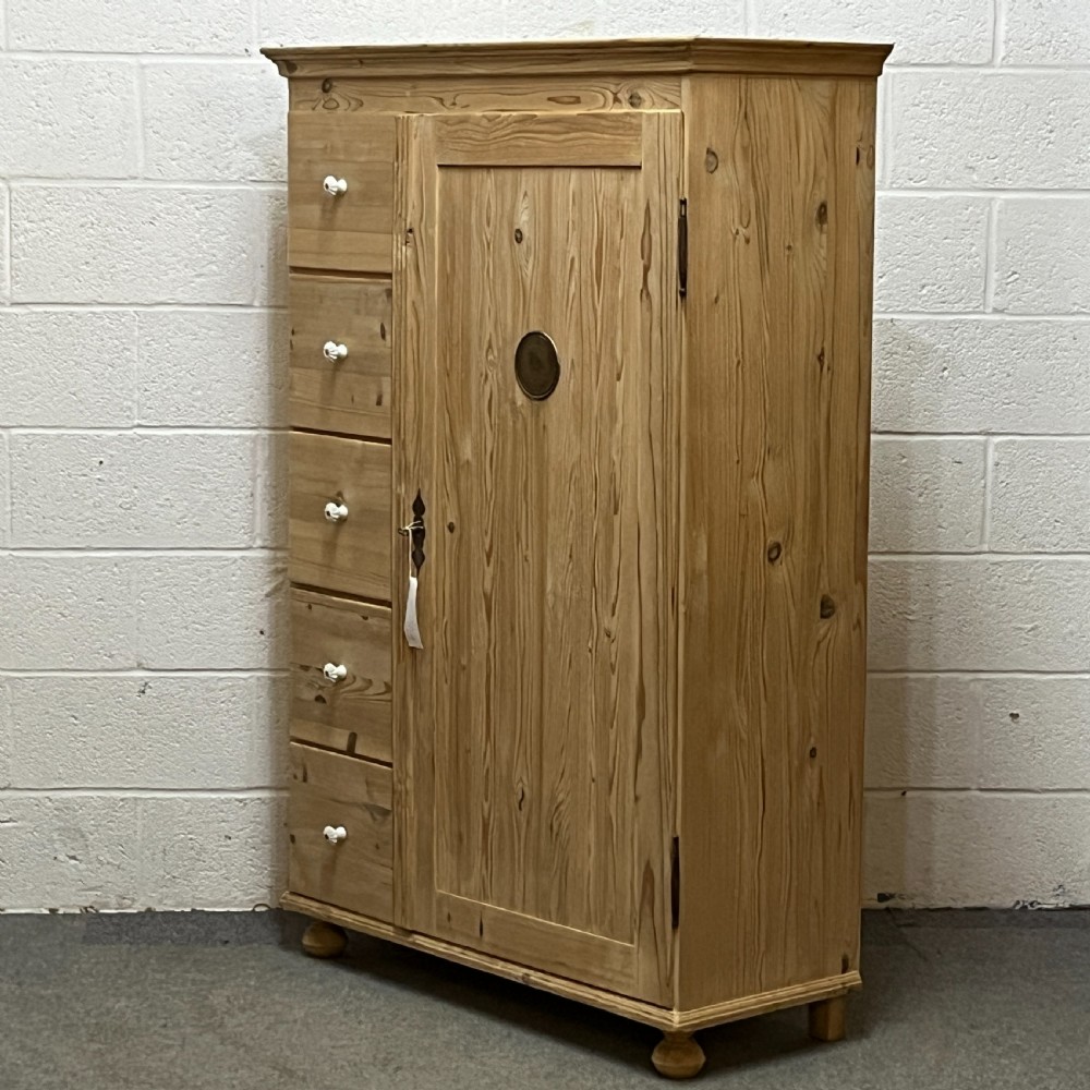 Large Single Door Antique Pine Larder Cupboard With 5 Drawers View III