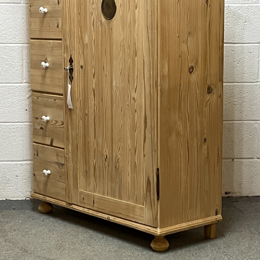 Large Single Door Antique Pine Larder Cupboard With 5 Drawers View V