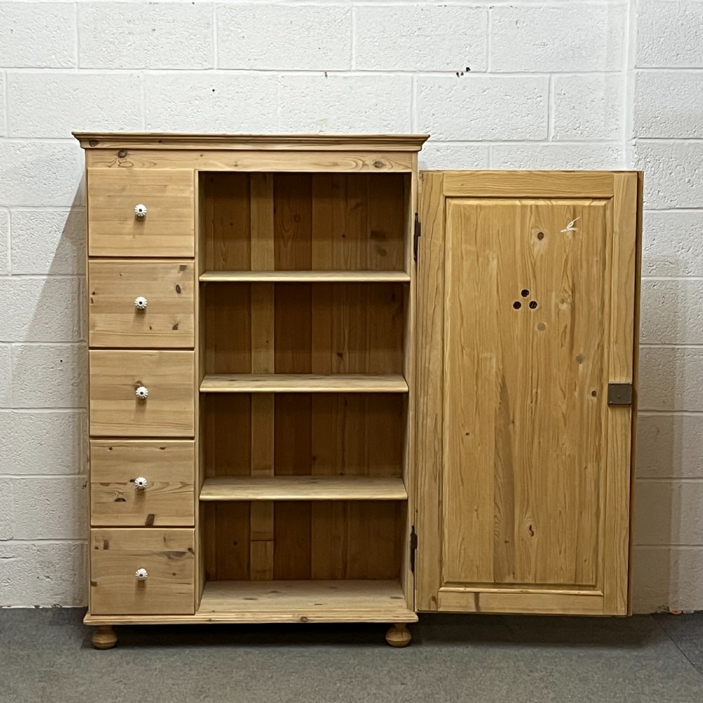 Large Single Door Antique Pine Larder Cupboard With 5 Drawers View VI