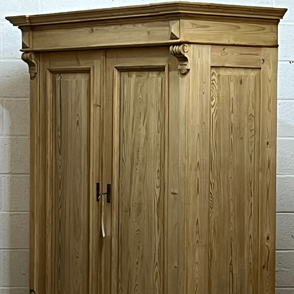 Double Antique Pine Wardrobe With Bottom Drawers (Dismantles) View V
