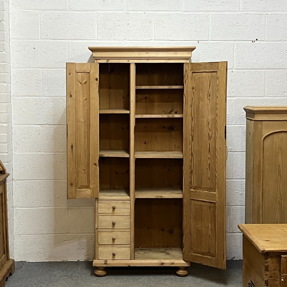 Tall Slim 2 Door Pine Cupboard With Drawers View VI