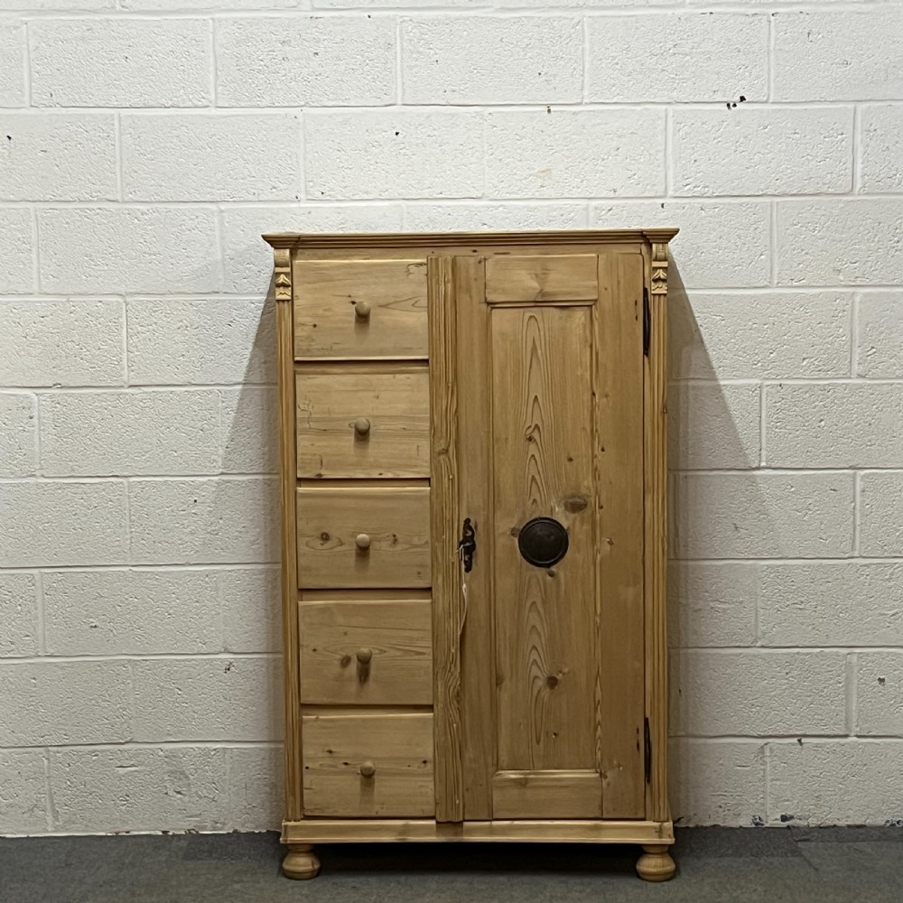 Tall Slim Antique Pine Larder Cupboard With Drawers