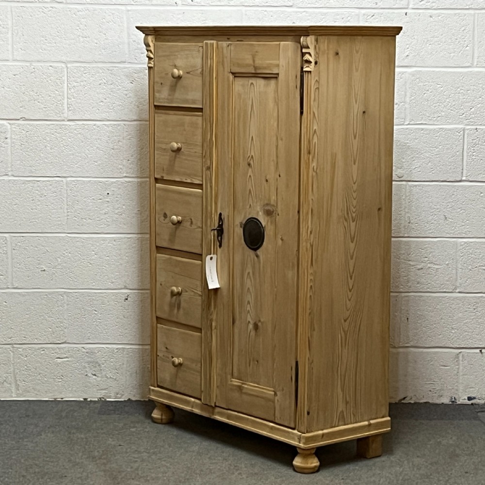 Tall Slim Antique Pine Larder Cupboard With Drawers View II