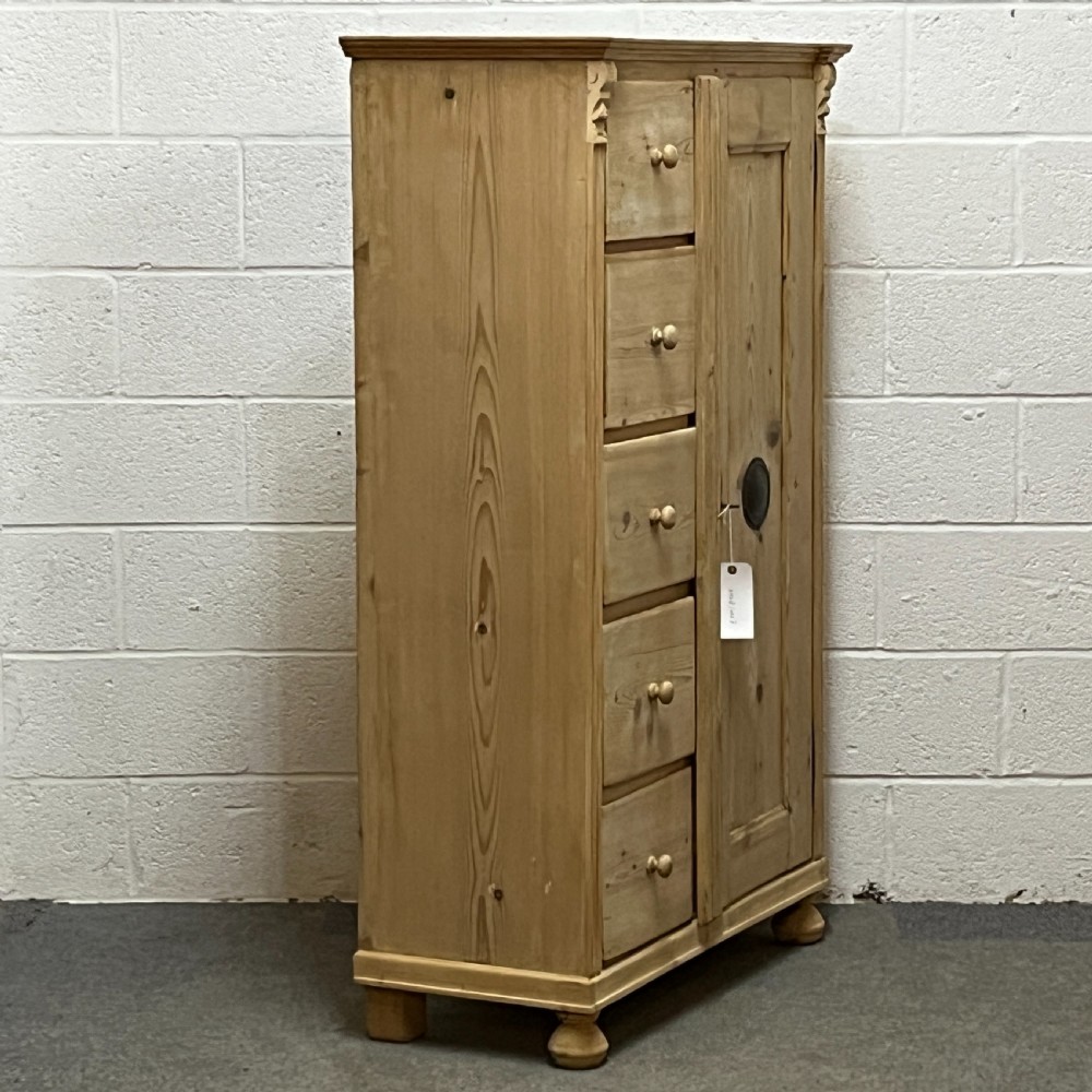 Tall Slim Antique Pine Larder Cupboard With Drawers View III