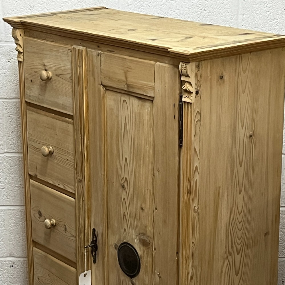 Tall Slim Antique Pine Larder Cupboard With Drawers View IV