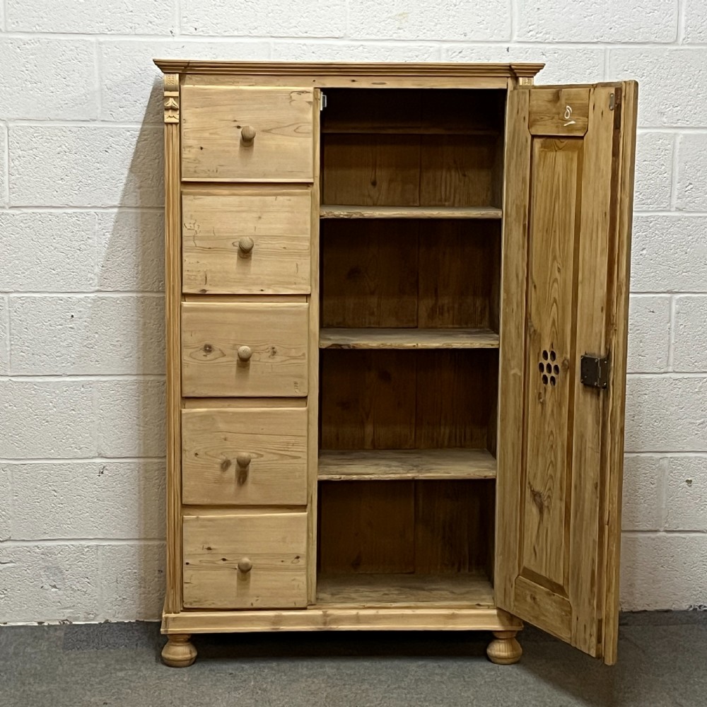 Tall Slim Antique Pine Larder Cupboard With Drawers View VI