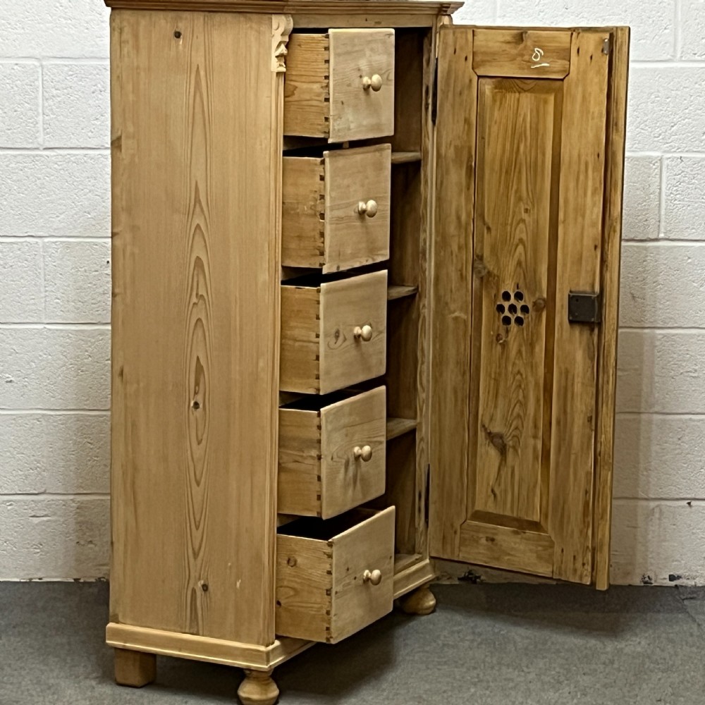 Tall Slim Antique Pine Larder Cupboard With Drawers View IX