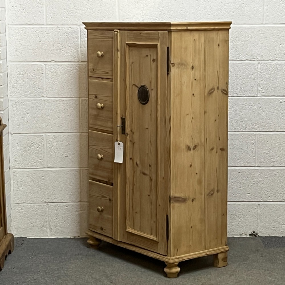 Antique Pine Single Door Larder Cupboard With 4 Drawers View II