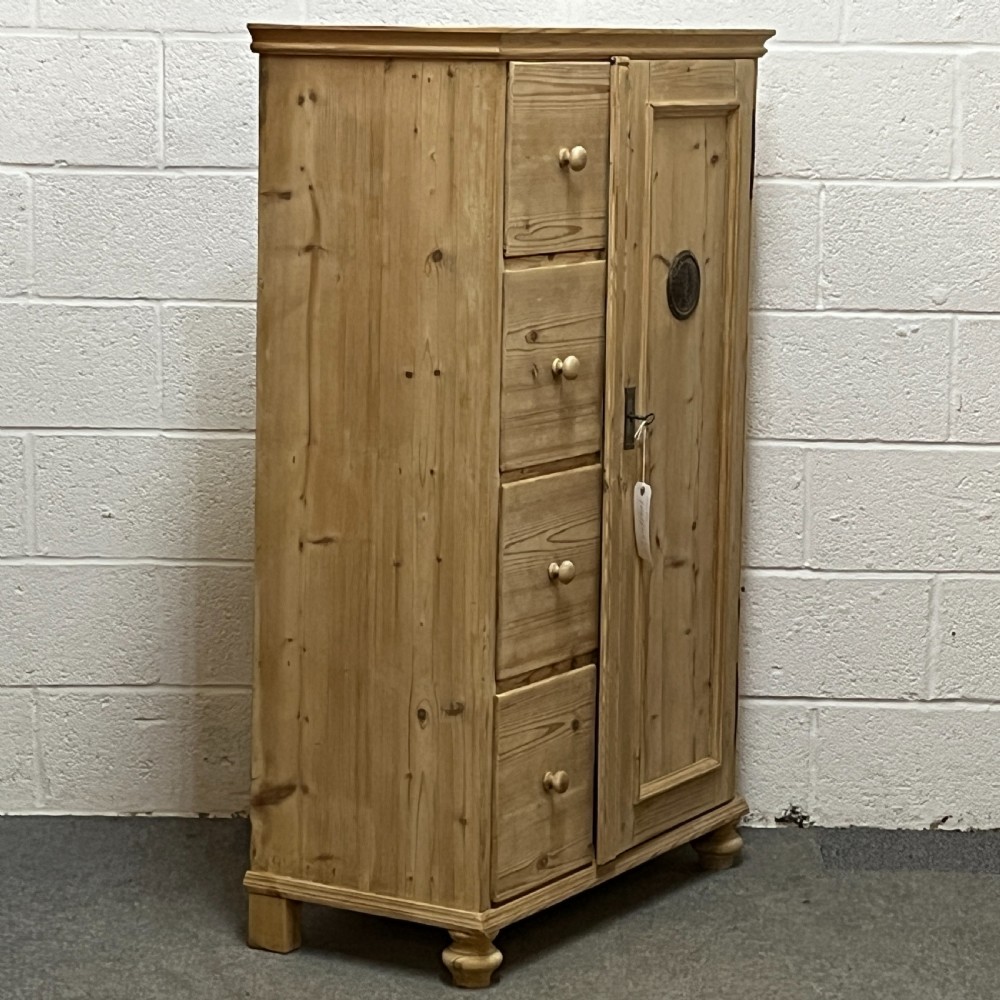 Antique Pine Single Door Larder Cupboard With 4 Drawers View III