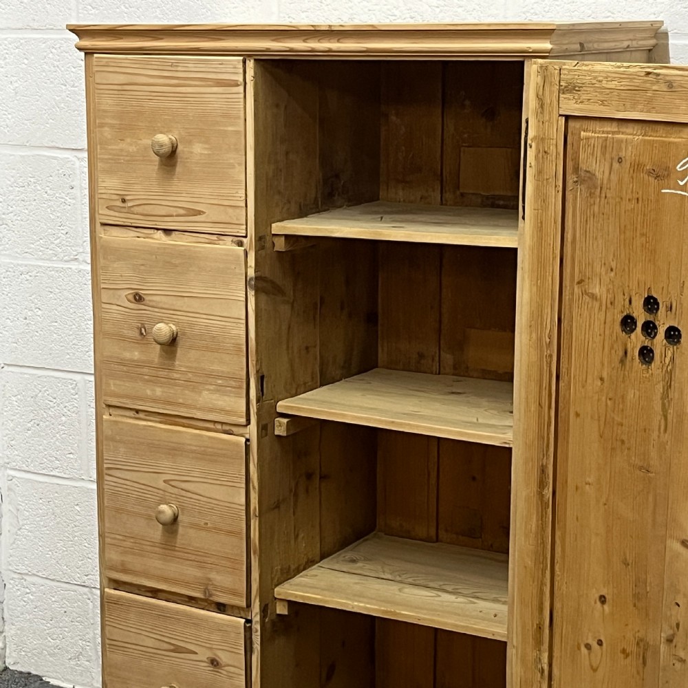 Antique Pine Single Door Larder Cupboard With 4 Drawers View VI
